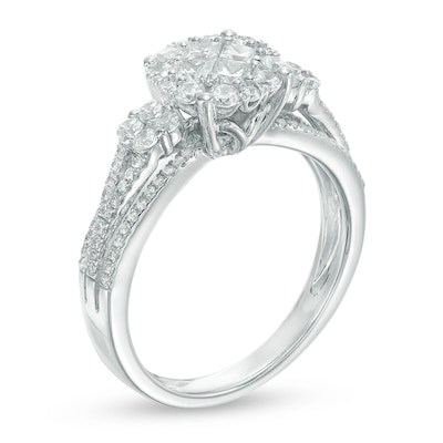 0.80 CT. T.W. Princess-Cut Quad Diamond Tilted Frame Engagement Ring in 14K White Gold