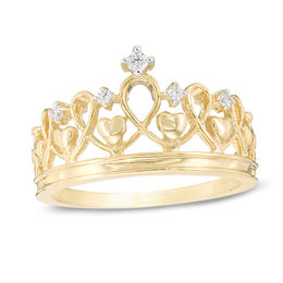 Diamond Accent Heart Crown Ring in Sterling Silver with 14K Gold Plate