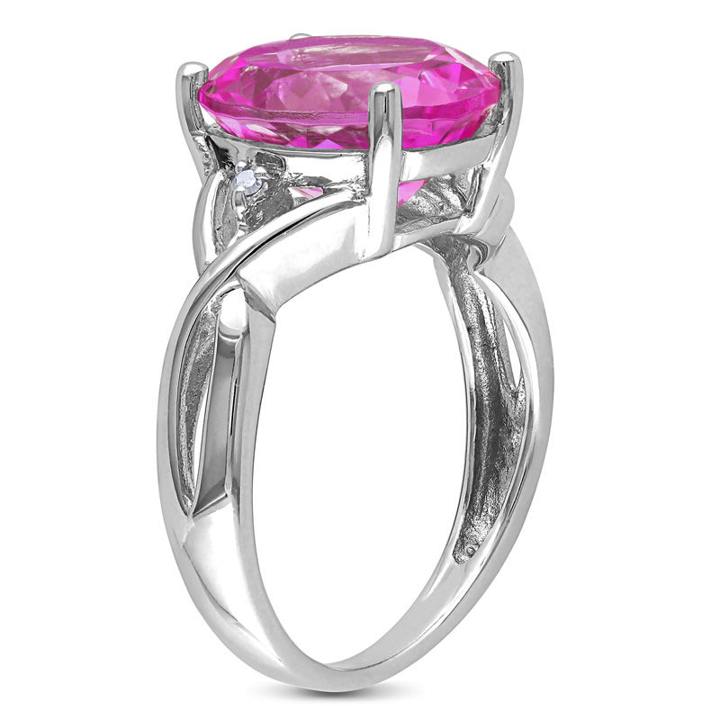 Oval Lab-Created Pink Sapphire and Diamond Accent Twist Chevron