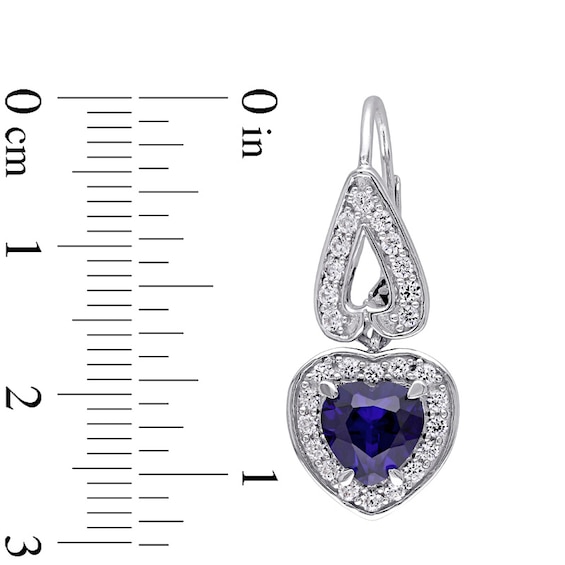 Heart-Shaped Lab-Created Blue and White Sapphire Frame Drop Earrings in Sterling Silver