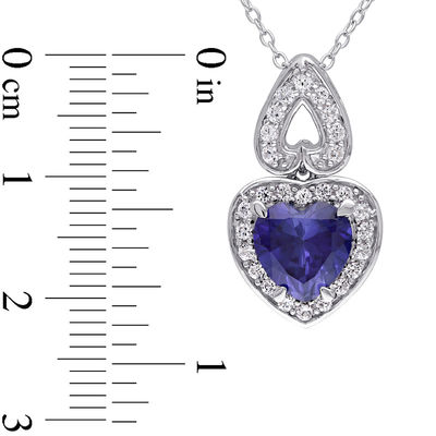 8.0mm Heart-Shaped Lab-Created Blue and White Sapphire Frame Pendant in Sterling Silver