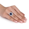 10.0mm Cushion-Cut Lab-Created Blue and White Sapphire Double Frame Ring in Sterling Silver