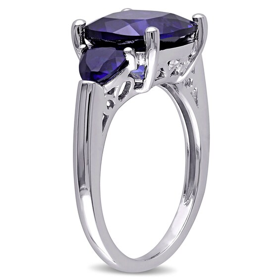 10.0mm Cushion-Cut Lab-Created Blue Sapphire Three Stone Ring in Sterling Silver