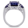 10.0mm Cushion-Cut Lab-Created Blue Sapphire Three Stone Ring in Sterling Silver