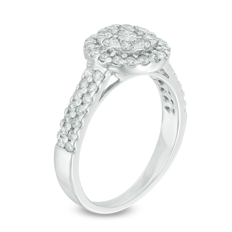 0.95 CT. T.W. Composite Diamond Frame Double Row Engagement Ring in 14K White Gold|Peoples Jewellers