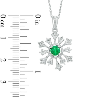 4.5mm Lab-Created Emerald and 0.09 CT. T.W. Diamond Snowflake Pendant in Sterling Silver