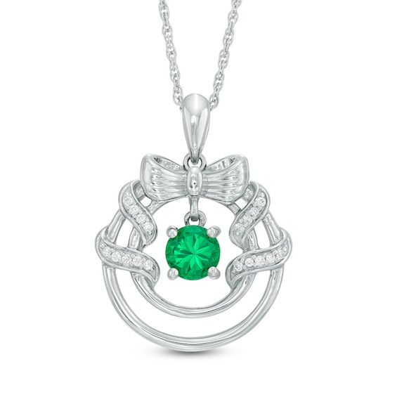 5.0mm Lab-Created Emerald and Diamond Accent Wreath Pendant in Sterling Silver