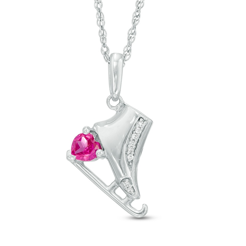 4.0mm Heart-Shaped Lab-Created Ruby and Diamond Accent Ice Skate Pendant in Sterling Silver|Peoples Jewellers
