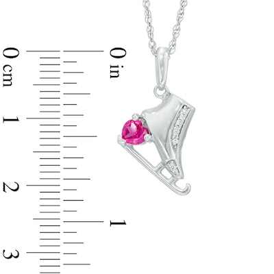 4.0mm Heart-Shaped Lab-Created Ruby and Diamond Accent Ice Skate Pendant in Sterling Silver