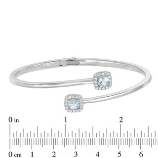 5.0mm Cushion-Cut Lab-Created Blue Spinel and White Sapphire Frame Hinged Bangle in Sterling Silver