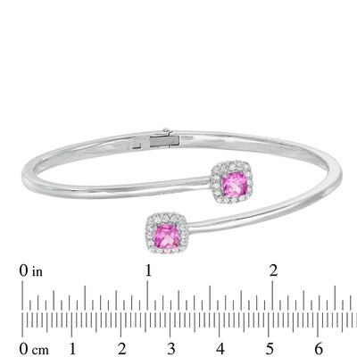 5.0mm Cushion-Cut Lab-Created and White Sapphire Frame Hinged Bangle in Sterling Silver