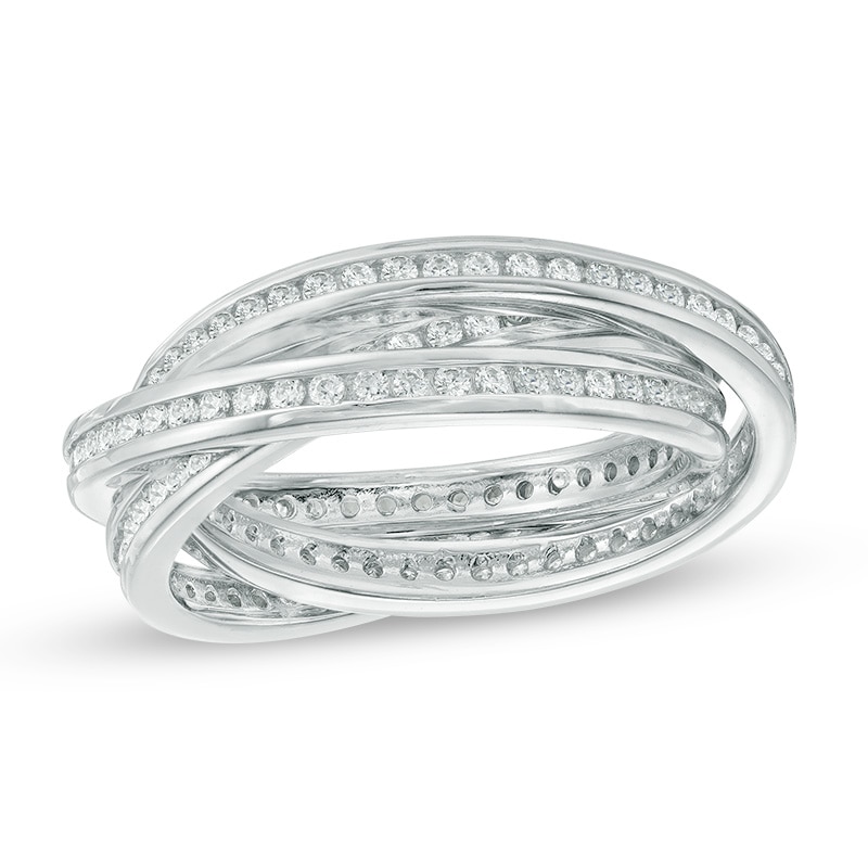 Lab-Created White Sapphire Triple Row Rolling Ring in Sterling Silver