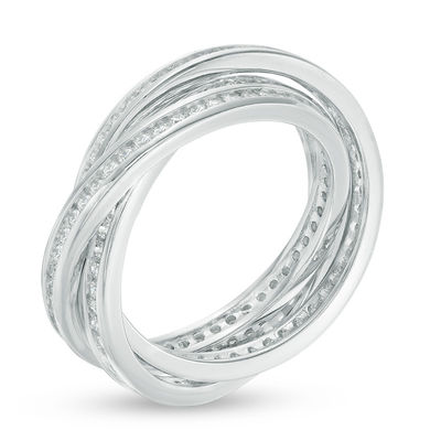 Lab-Created White Sapphire Triple Row Rolling Ring in Sterling Silver