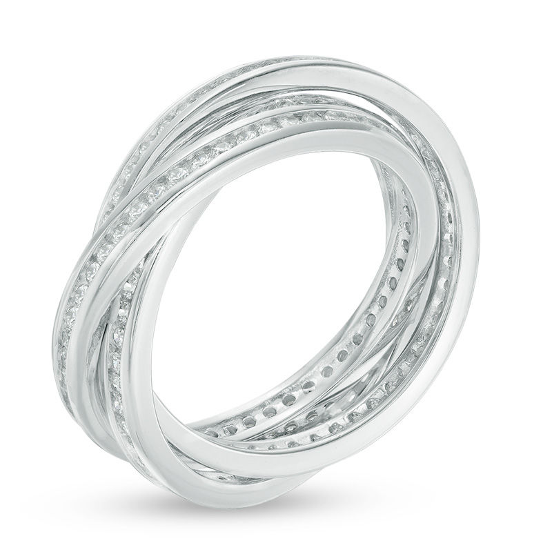 Lab-Created White Sapphire Triple Row Rolling Ring in Sterling Silver