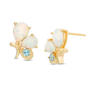 Pear-Shaped Lab-Created Opal and Swiss Blue Topaz Butterfly Stud Earrings in Sterling Silver with 18K Gold Plate