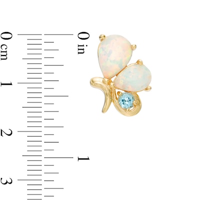 Pear-Shaped Lab-Created Opal and Swiss Blue Topaz Butterfly Stud Earrings in Sterling Silver with 18K Gold Plate