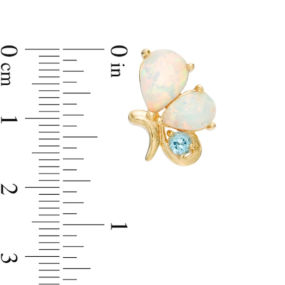 Pear-Shaped Lab-Created Opal and Swiss Blue Topaz Butterfly Stud Earrings in Sterling Silver with 18K Gold Plate