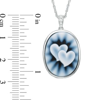 Oval Agate and Lab-Created White Sapphire Double Heart Cameo Pendant in Sterling Silver