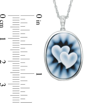 Oval Agate and Lab-Created White Sapphire Double Heart Cameo Pendant in Sterling Silver