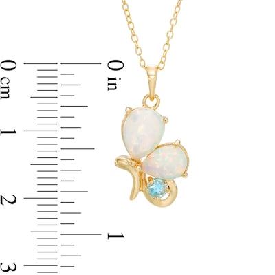 Pear-Shaped Lab-Created Opal and Swiss Blue Topaz Butterfly Pendant in Sterling Silver with 18K Gold Plate