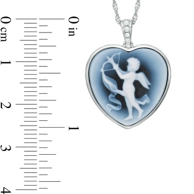 18.0mm Heart-Shaped Agate and Lab-Created White Sapphire Cupid Cameo Pendant in Sterling Silver