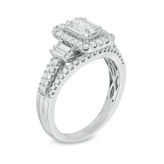 1.00 CT. T.W. Baguette Composite Diamond Rectangular Frame Engagement Ring in 14K White Gold