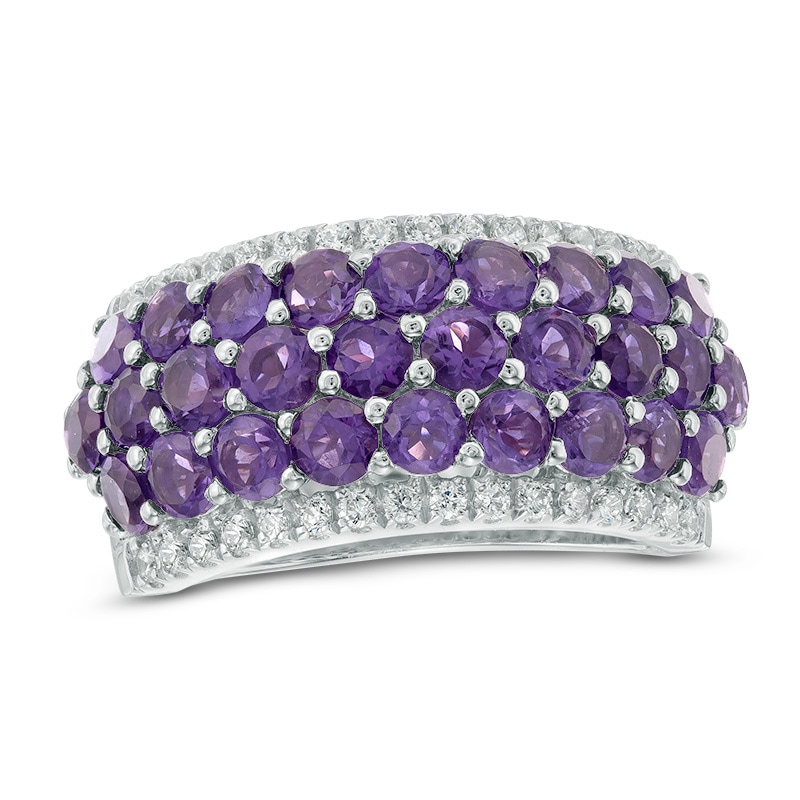 Amethyst and Lab-Created White Sapphire Multi-Row Band in Sterling Silver|Peoples Jewellers