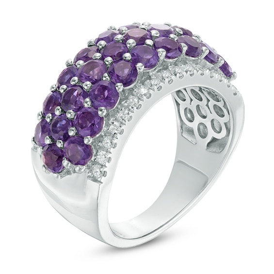 Amethyst and Lab-Created White Sapphire Multi-Row Band in Sterling Silver