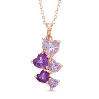 Rose de France and Purple Amethyst Heart Drop Pendant in Sterling Silver with 18K Rose Gold Plate