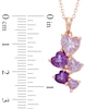 Rose de France and Purple Amethyst Heart Drop Pendant in Sterling Silver with 18K Rose Gold Plate