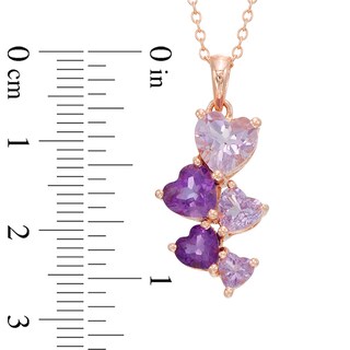 Rose de France and Purple Amethyst Heart Drop Pendant in Sterling Silver with 18K Rose Gold Plate