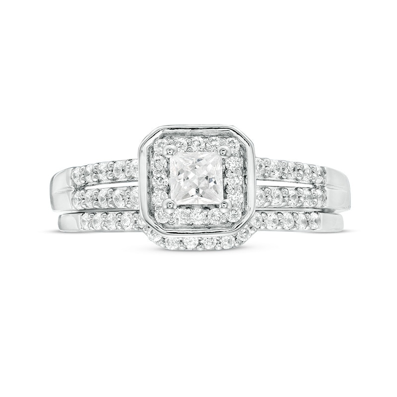 0.45 CT. T.W. Princess-Cut Diamond Cushion Frame Bridal Set in Sterling Silver