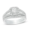 Thumbnail Image 0 of 0.70 CT. T.W. Princess-Cut Diamond Cushion Frame Split Shank Bridal Set in 10K White Gold