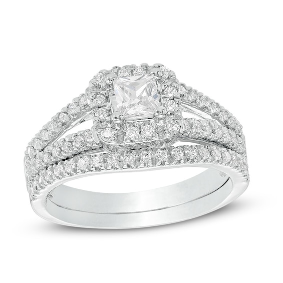 0.70 CT. T.W. Princess-Cut Diamond Cushion Frame Split Shank Bridal Set in 10K White Gold