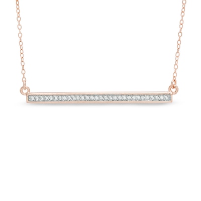 Lab-Created White Sapphire Bar Necklace in Sterling Silver with 18K Rose Gold Plate