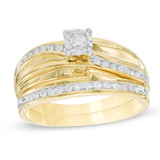 0.18 CT. T.W. Diamond Slant Bridal Set in 10K Gold