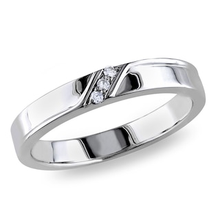 Men's Diamond Accent Three Stone Slant Band in Sterling Silver