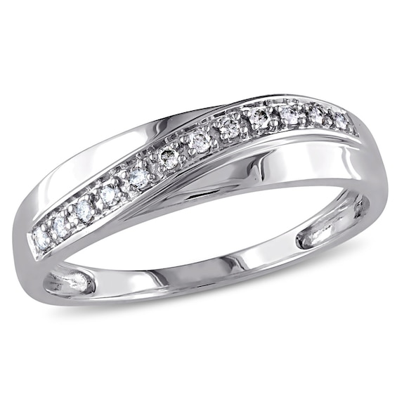 Men's 0.09 CT. T.W. Diamond Slant Band in 10K White Gold