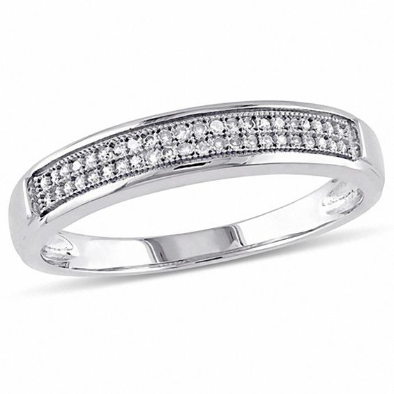 Men's 0.13 CT. T.W. Diamond Double Row Milgrain Band in 10K White Gold