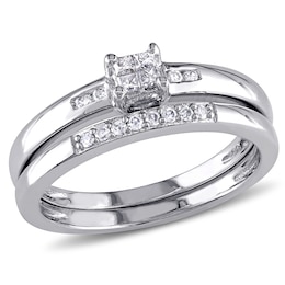 0.17 CT. T.W. Quad Princess-Cut Diamond Bridal Set in Sterling Silver