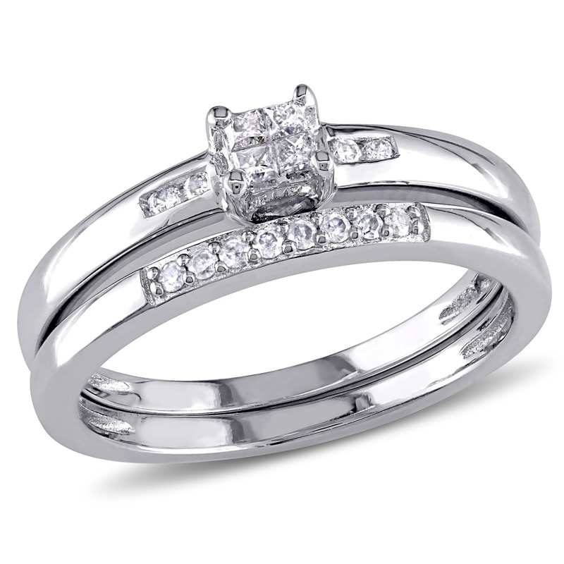 0.17 CT. T.W. Quad Princess-Cut Diamond Bridal Set in Sterling Silver|Peoples Jewellers