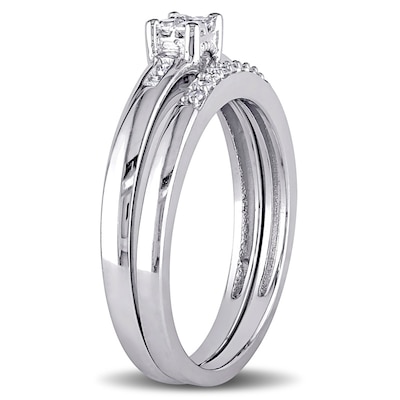 0.17 CT. T.W. Quad Princess-Cut Diamond Bridal Set in Sterling Silver