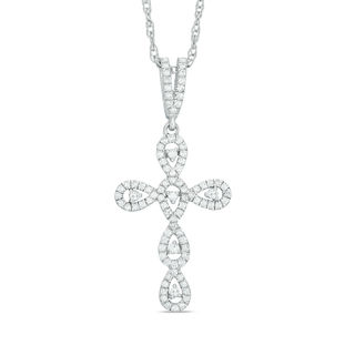 0.21 CT. T.W. Diamond Teardrop Cross Pendant in 10K White Gold