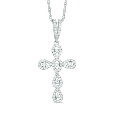 0.21 CT. T.W. Diamond Teardrop Cross Pendant in 10K White Gold