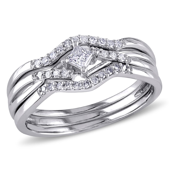 0.25 CT. T.W. Princess-Cut Diamond Bypass Three Piece Bridal Set in 10K White Gold