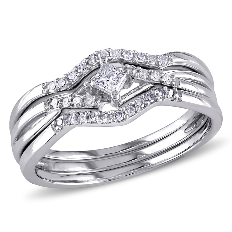 0.25 CT. T.W. Princess-Cut Diamond Bypass Three Piece Bridal Set in 10K White Gold|Peoples Jewellers