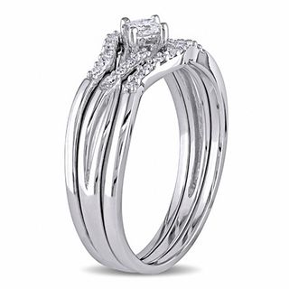 0.25 CT. T.W. Princess-Cut Diamond Bypass Three Piece Bridal Set in 10K White Gold