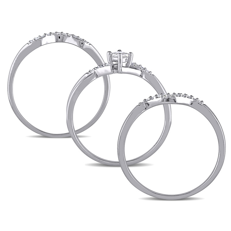 0.25 CT. T.W. Princess-Cut Diamond Bypass Three Piece Bridal Set in 10K White Gold|Peoples Jewellers
