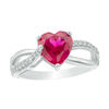 Thumbnail Image 0 of 8.0mm Heart-Shaped Lab-Created Ruby and White Sapphire Split Shank Ring in Sterling Silver