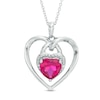 7.0mm Lab-Created Ruby and White Sapphire Heart with Lock Pendant in Sterling Silver